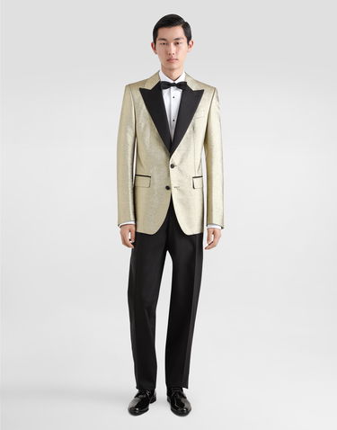 Košeľa Dolce & Gabbana Single-breasted Lamé Jacquard Tuxedo Jacket Béžová | G2QU6TFJODVS0997, 1