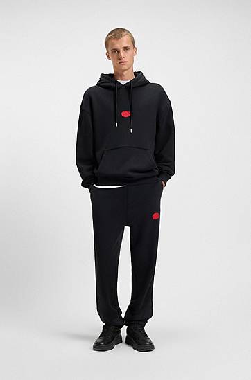 Mikina BOSS Cotton-blend hoodie with waxed-stamp logo Čierna | 50546717, 1