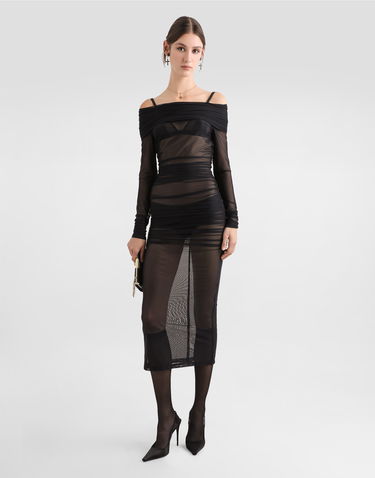 Šaty Dolce & Gabbana Dolce & Gabbana Draped Tulle Calf-Length Dress Čierna | F6TLSTFLRC2N0000, 1