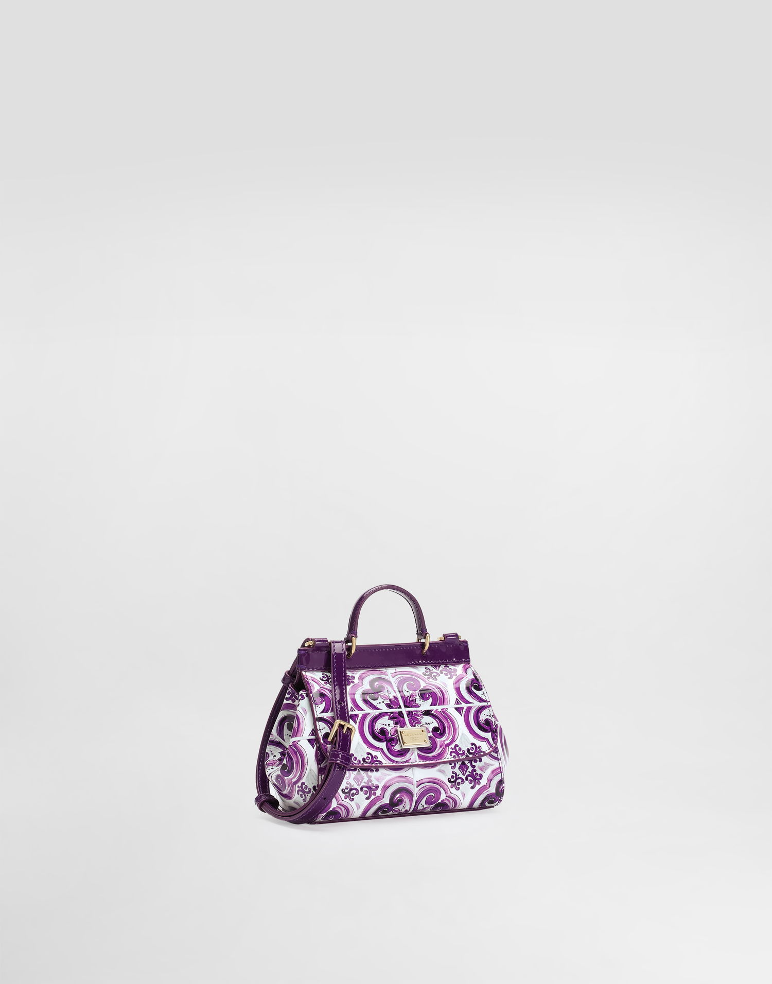 Kabelka Dolce & Gabbana Dolce & Gabbana Sicily Polished Calfskin Handbag with Majolica Print Fialová | EB0003AQ975I03TN, 1