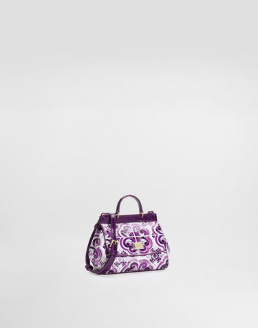 Kabelka Dolce & Gabbana Dolce & Gabbana Sicily Polished Calfskin Handbag with Majolica Print Fialová | EB0003AQ975I03TN, 1