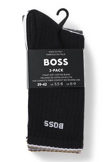 Ponožky BOSS Three-Pack of Cotton-Blend Short Socks Šedá | 50531597, 1