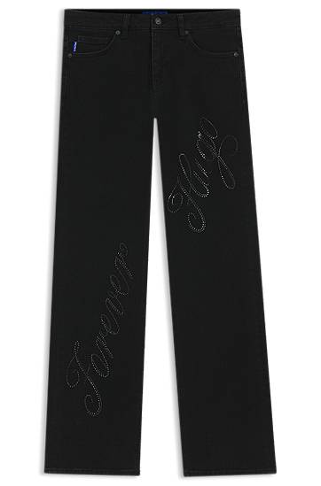 Džínsy BOSS Slim-fit Denim Jeans with Rhinestone Slogan Čierna | 50546333, 0