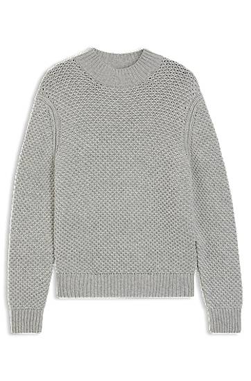 Sveter BOSS Structured Knit Virgin-Wool Sweater Šedá | 50550008, 0