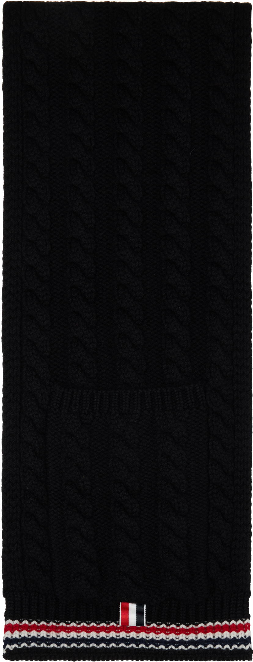 Šál Thom Browne Cable Stitch RWB Stripe Pocket Scarf Čierna | UKS023A-Y2001