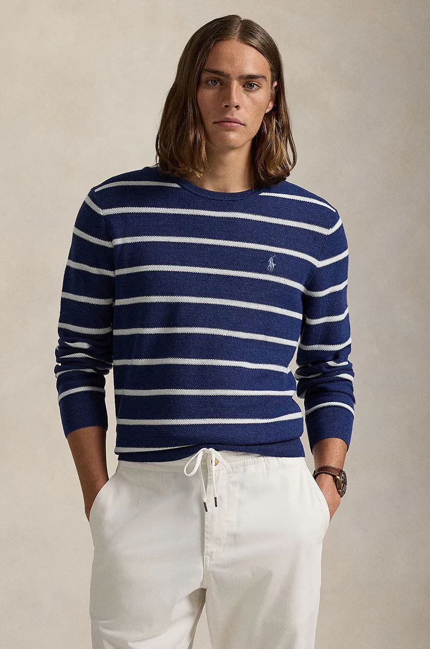 Sveter Polo by Ralph Lauren Striped Cotton Blend Sweater Modrá | 710955764, 0