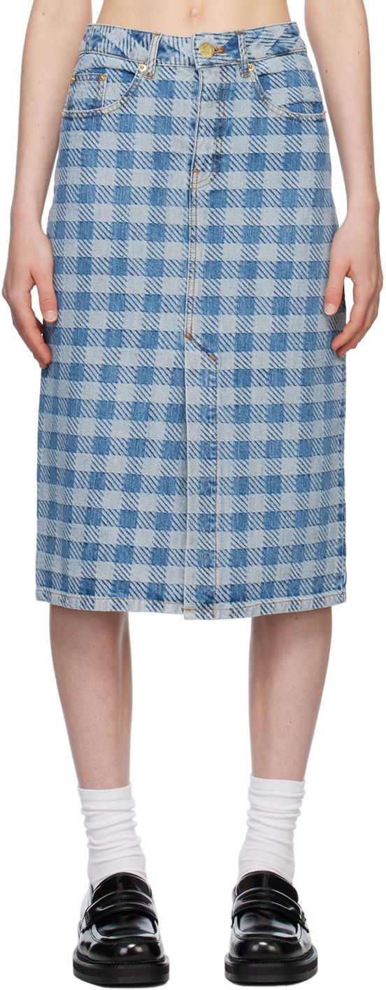 Sukňa AMI AMI Paris Gingham Denim Midi Skirt Modrá | FSK211.DE0010