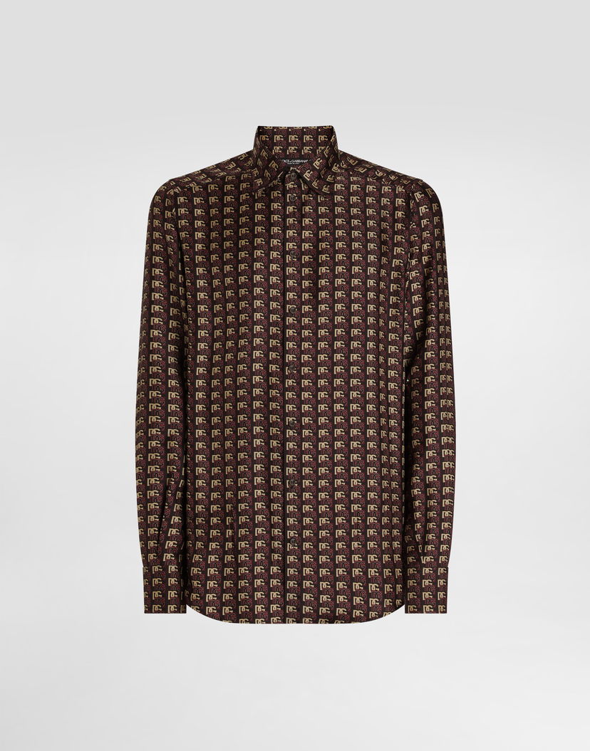 Košeľa Dolce & Gabbana Dolce & Gabbana Martini Print Silk Twill Shirt Hnedá | G5MM4TIS1ZHHM8SS
