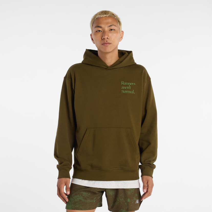 Mikina New Balance Pullover Hoodie with 'Runners aren't normal' Slogan Zelené | NBMT53918WDL