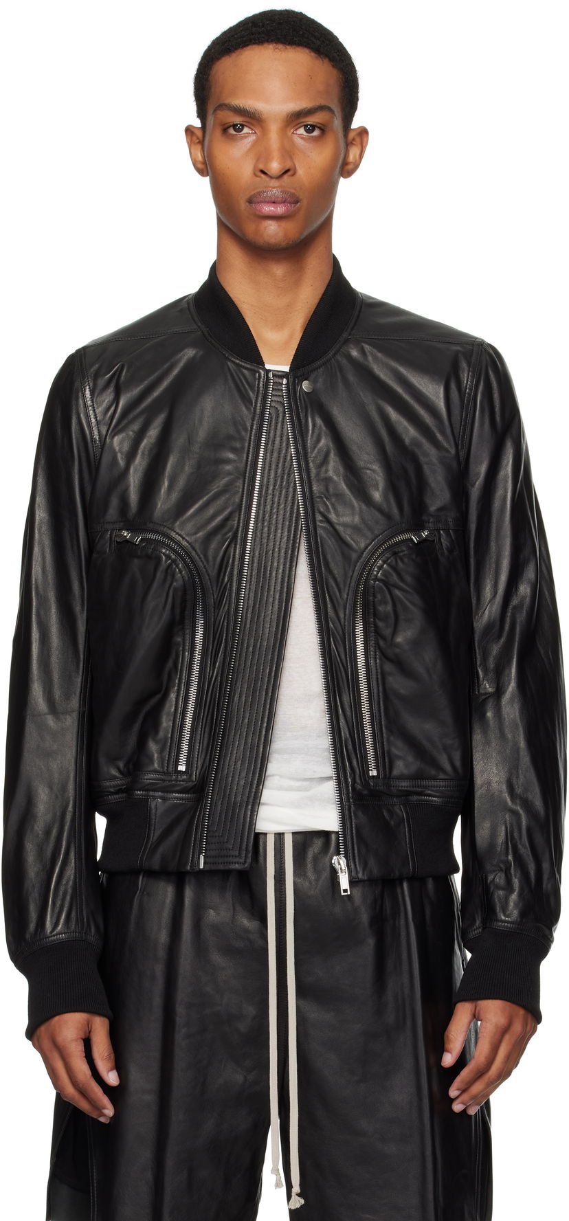 Bomber bunda Rick Owens Rick Owens Bauhaus Flight Leather Bomber Jacket Čierna | RU02E1749 LBY