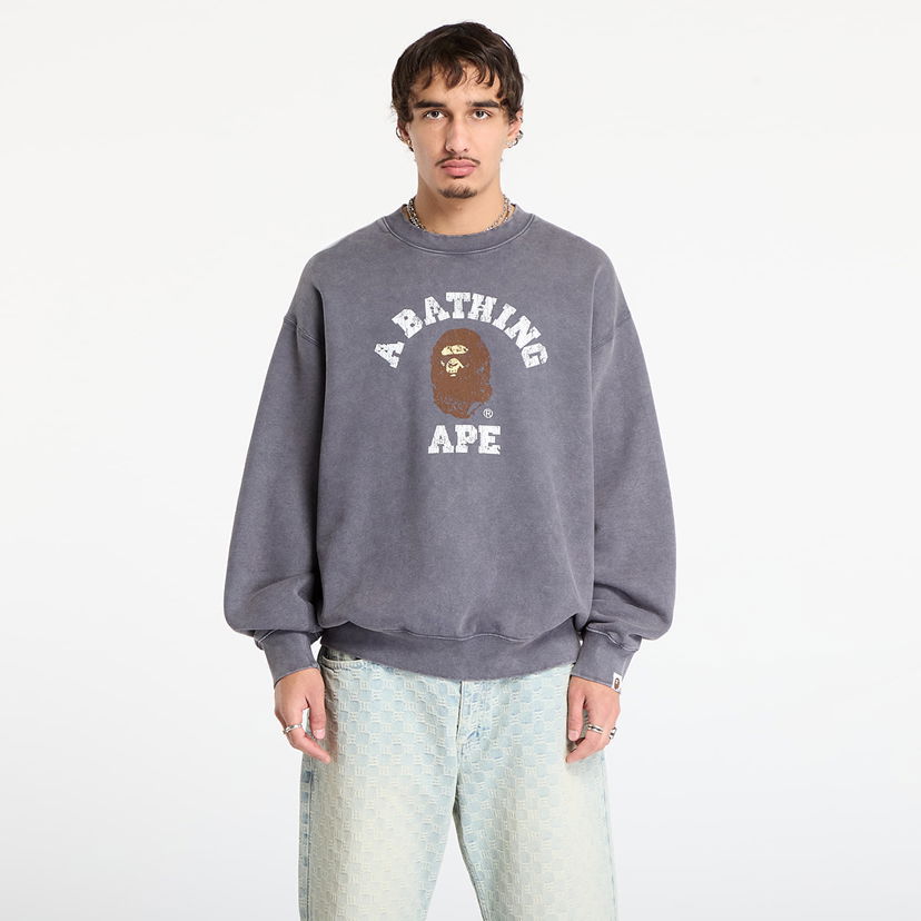 Mikina BAPE Garment Dye College Relaxed Fit Crewneck Sweatshirt Šedá | 001SWL801308MCHA