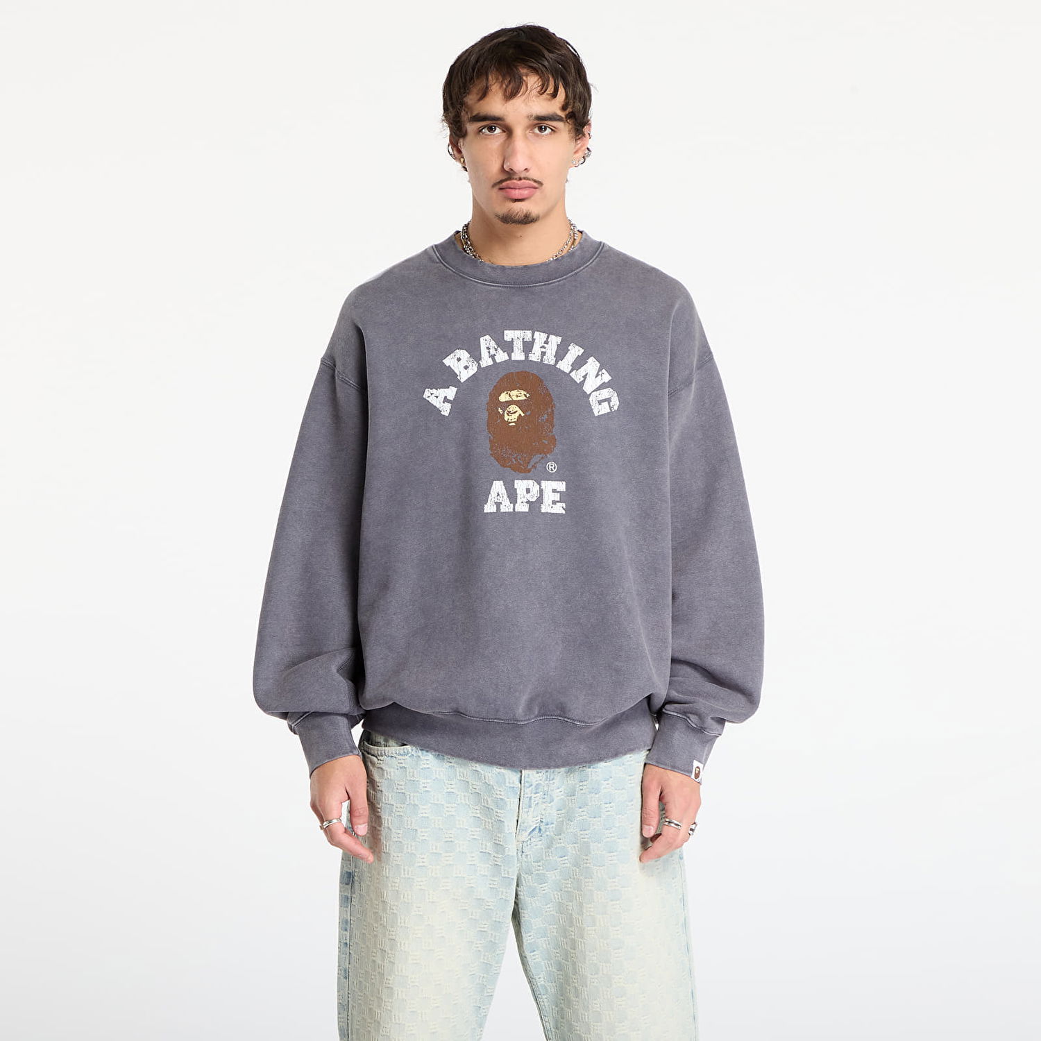 Mikina BAPE Garment Dye College Relaxed Fit Crewneck Sweatshirt Šedá | 001SWL801308MCHA, 0