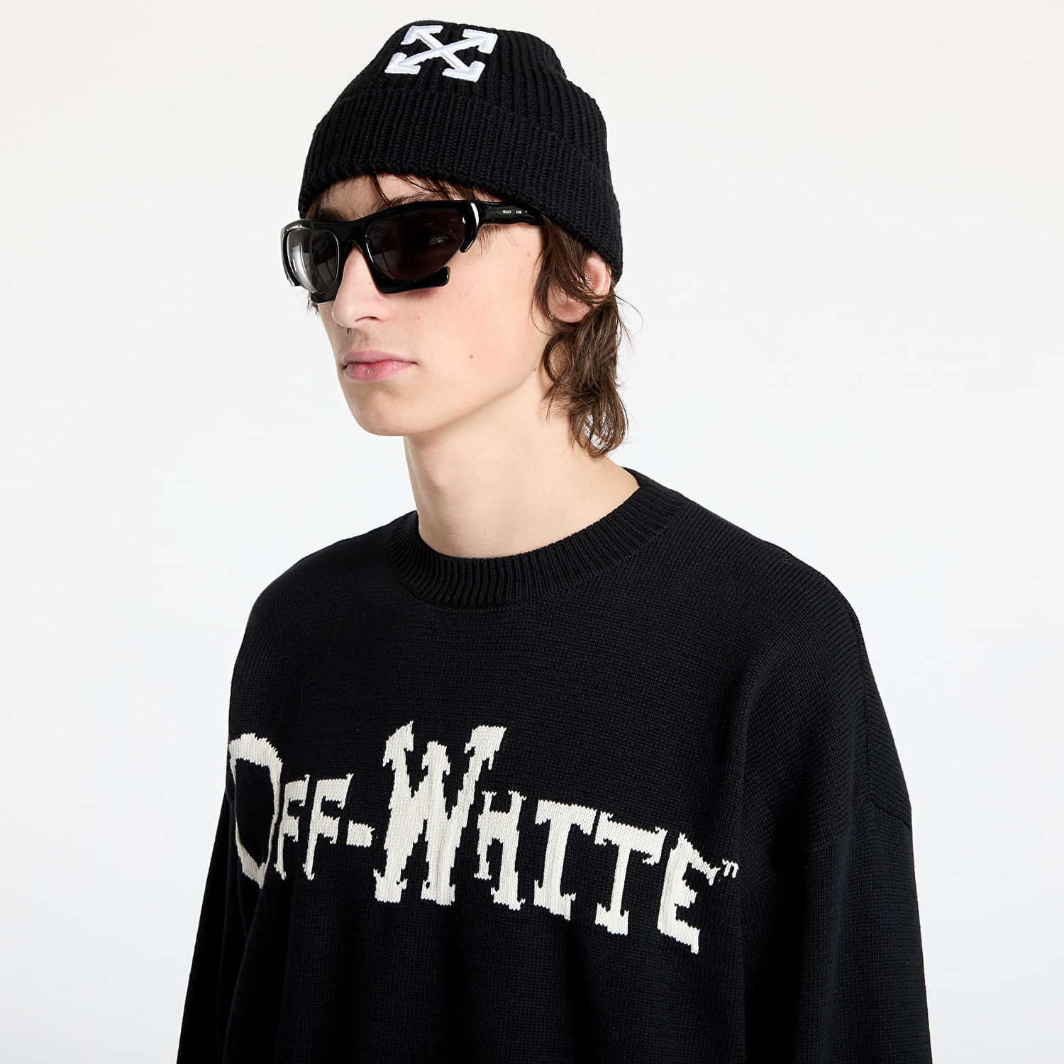 Sveter Off-White Black Knit Crewneck Sweater with Quote Print Čierna | OMHE20AS25KNI001100B, 1