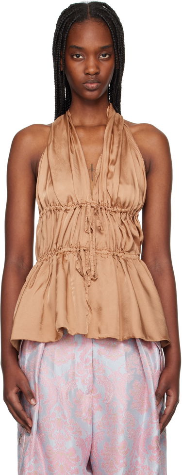 Tielko Dries Van Noten Dries Van Noten Halterneck Satin Top Hnedá | 251-010741-1427, 0