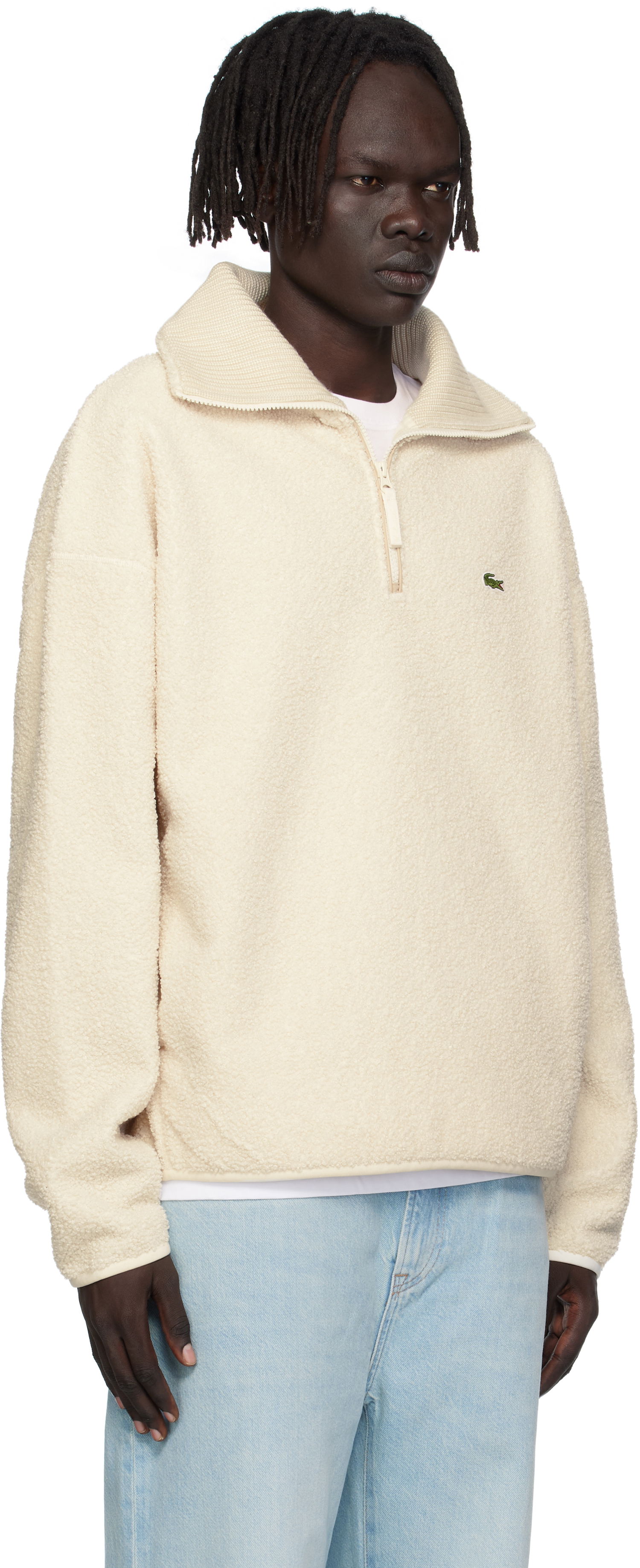 Mikina Lacoste Lacoste High Zipped Neck Sweatshirt Béžová | SH5500_XFJ, 1