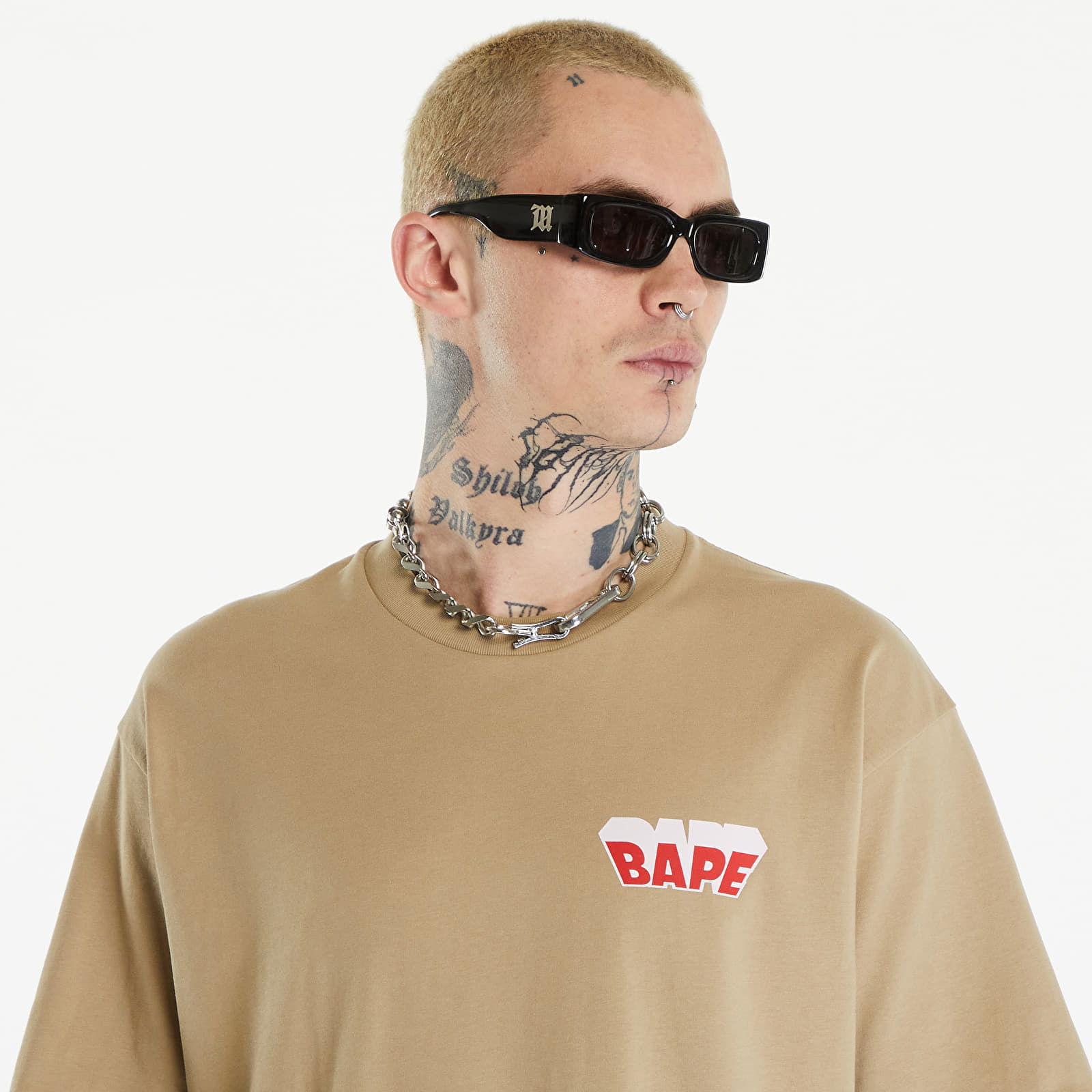 A BATHING APE Graffiti Bape Logo Relaxed Fit Tee Beige