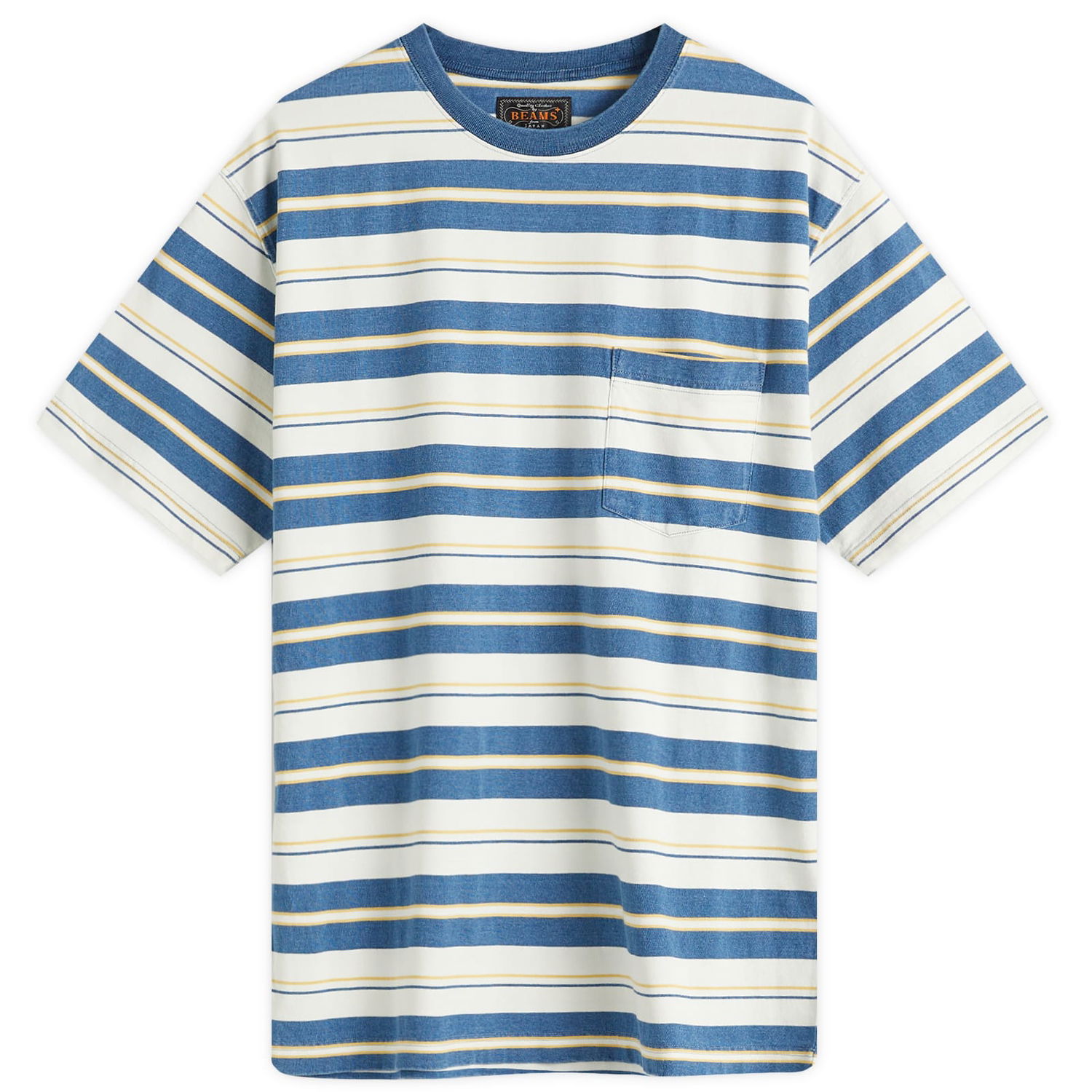 Tričko BEAMS Beams Plus Multi Stripe Pocket T-Shirt, Size Large Modrá | 3804-0087-156-70, 0