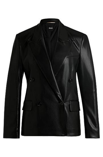 Bunda BOSS Double-Breasted Faux Leather Blazer Čierna | 50530903, 0