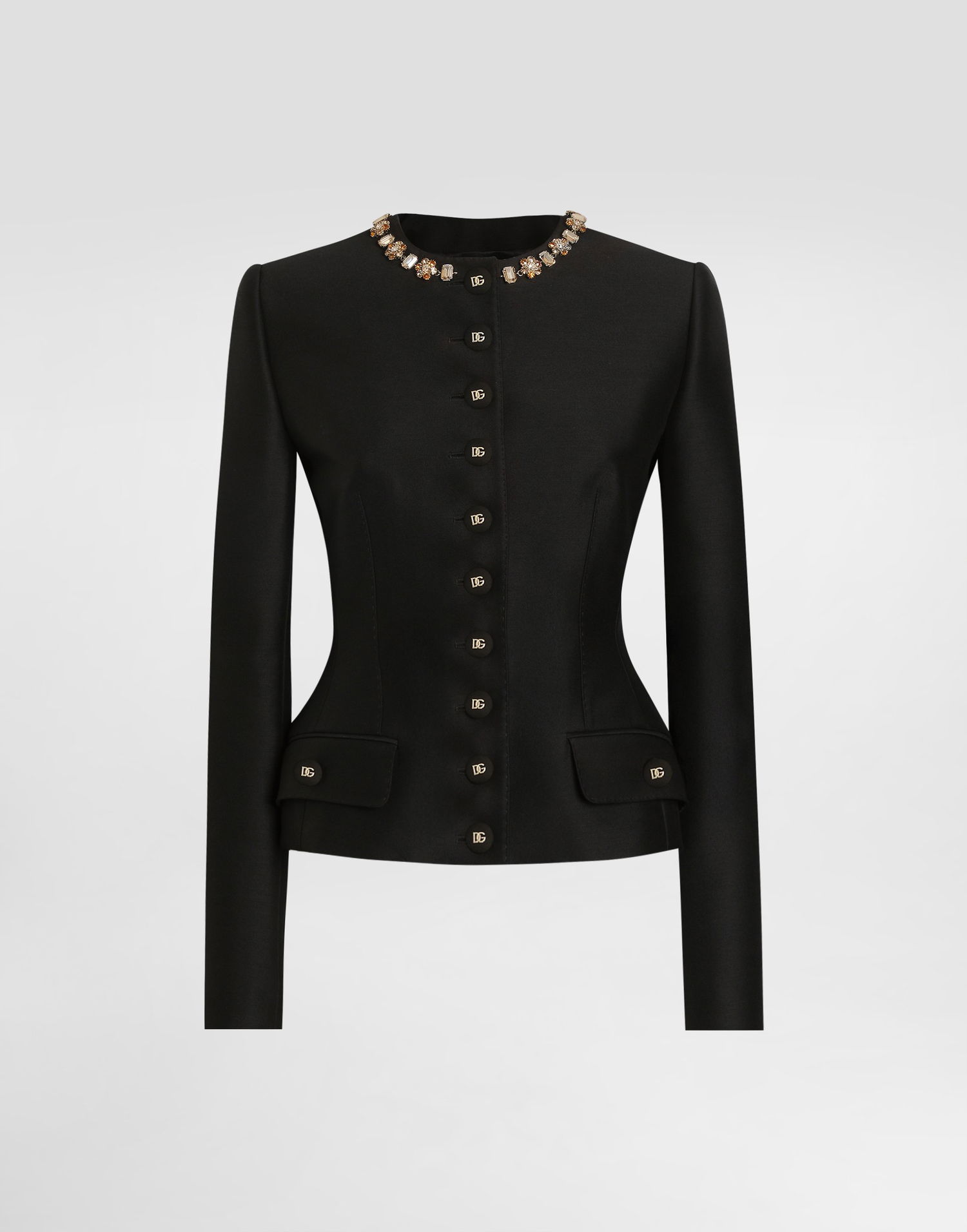 Bunda Dolce & Gabbana Dolce & Gabbana Single-Breasted Faille Jacket with Crystal Embellishment Čierna | F27BIZFU3R1N0000, 0