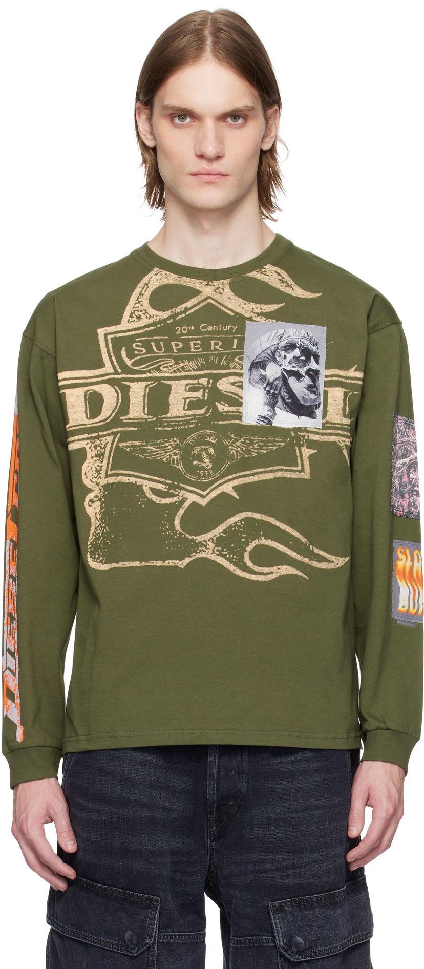 Tričko Diesel Diesel Long Sleeve Graphic T-Shirt Zelené | A16163-0PLAT-51F