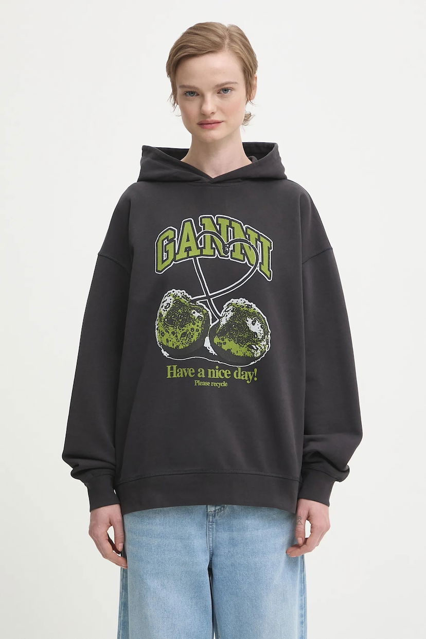 Mikina GANNI Oversized Hooded Isoli Cherries Graphic Sweatshirt Šedá | T4285