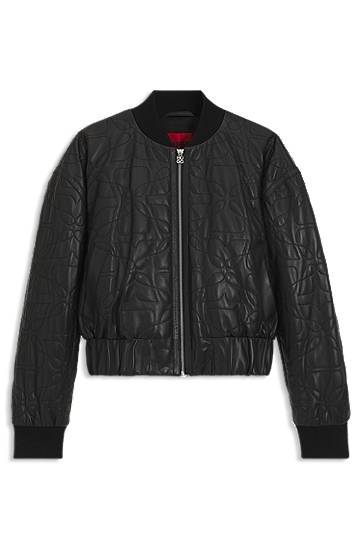 Bomber bunda BOSS Relaxed-Fit Padded Leather Jacket with Quilted Pattern Čierna | 50542331