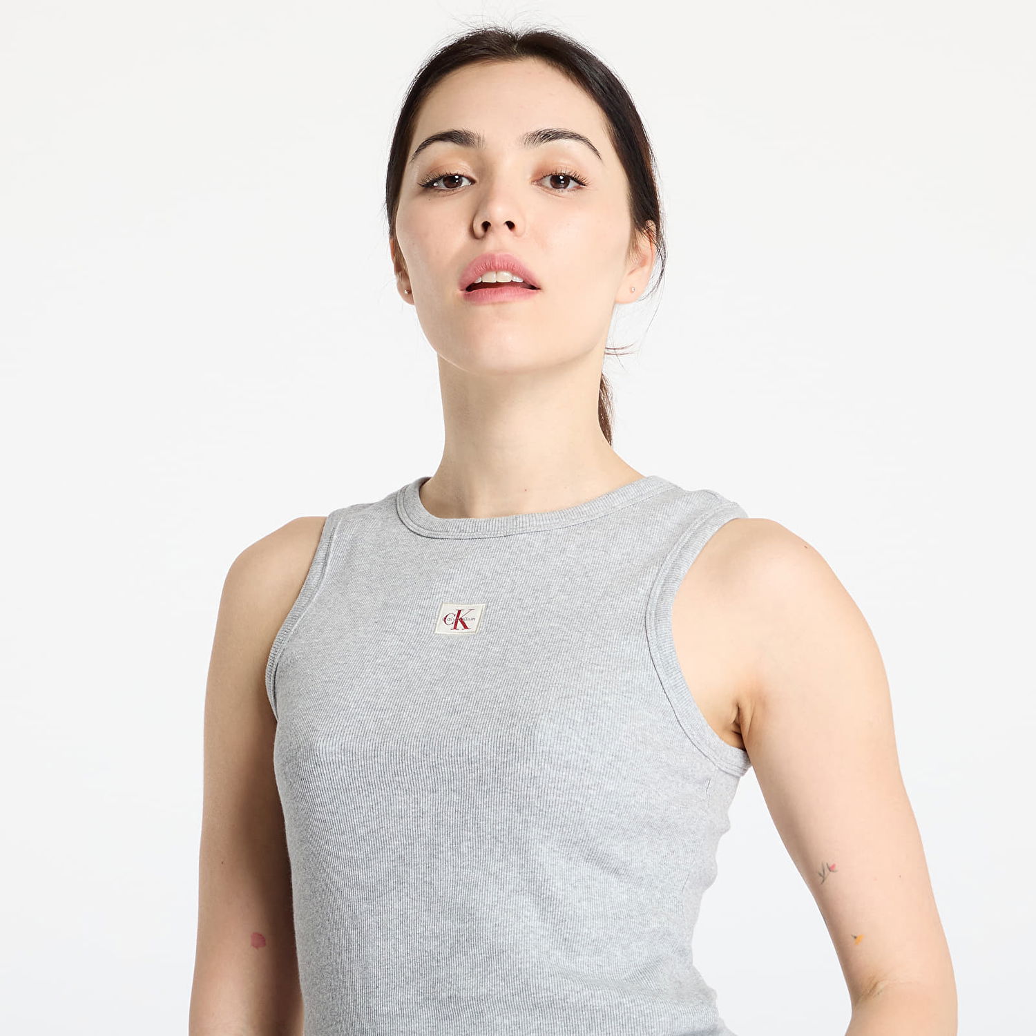 Tielko CALVIN KLEIN Calvin Klein Jeans Woven Label Tank Top Šedá | LV047C201G P79, 1