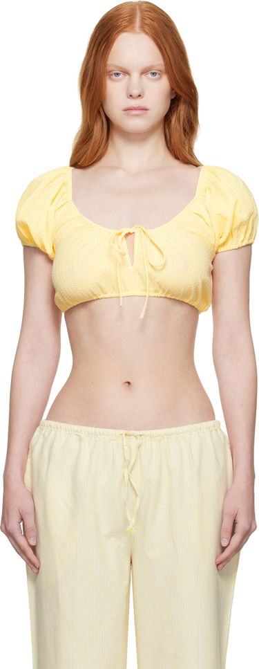Crop Top GUIZIO Guizio Ravello Gingham Tie-Front Crop Top Žltá | P25102W167, 0