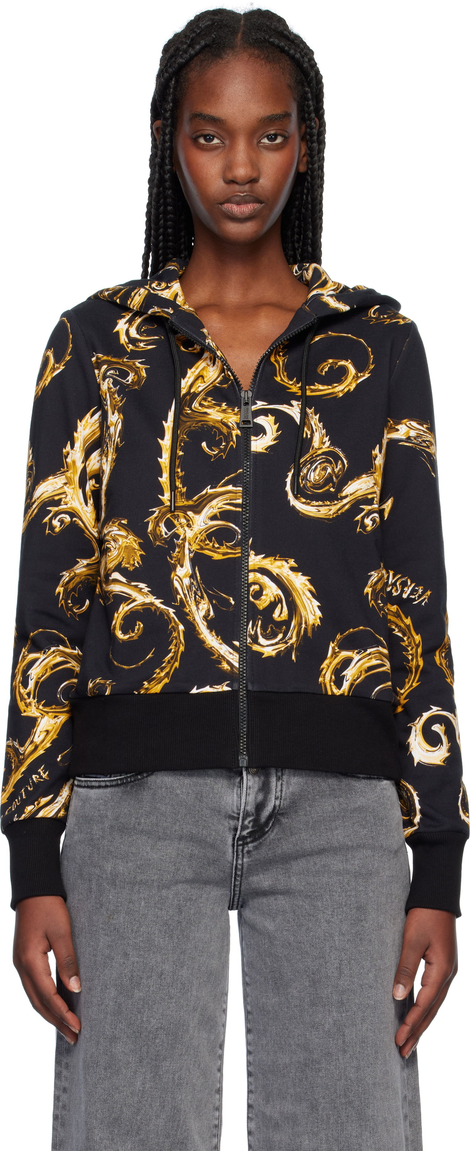 Mikina Versace Baroque Print Zip Hoodie Čierna | E77HAI306_EFS171, 0