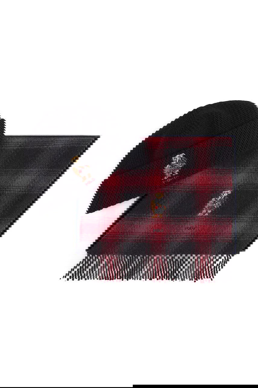 Šál Polo by Ralph Lauren Polo Bear Wool Plaid Scarf and Knitted Beanie Set Červená | 449P02049, 1