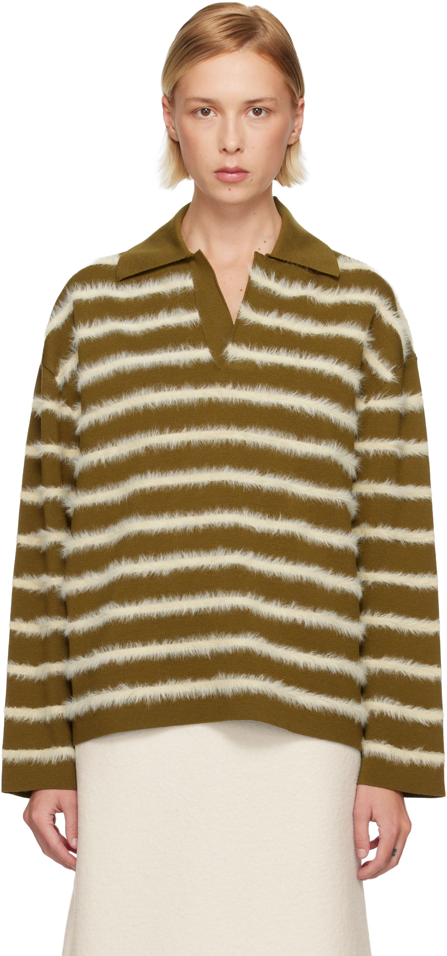 Sveter AMI Striped Fuzzy Merino Wool Polo Rôznofarebný | H25UPL404.KN0108, 0