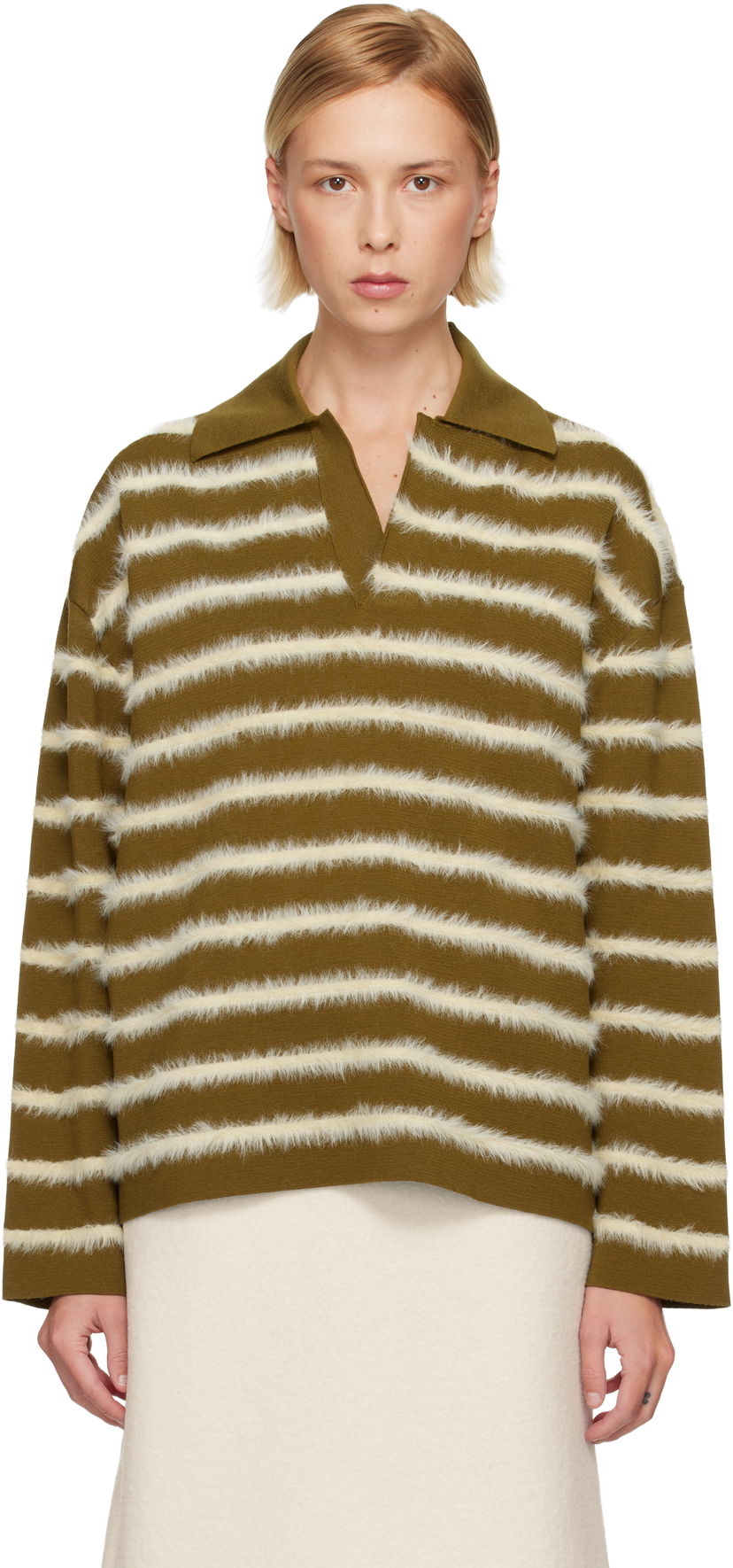 Sveter AMI Striped Fuzzy Merino Wool Polo Rôznofarebný | H25UPL404.KN0108