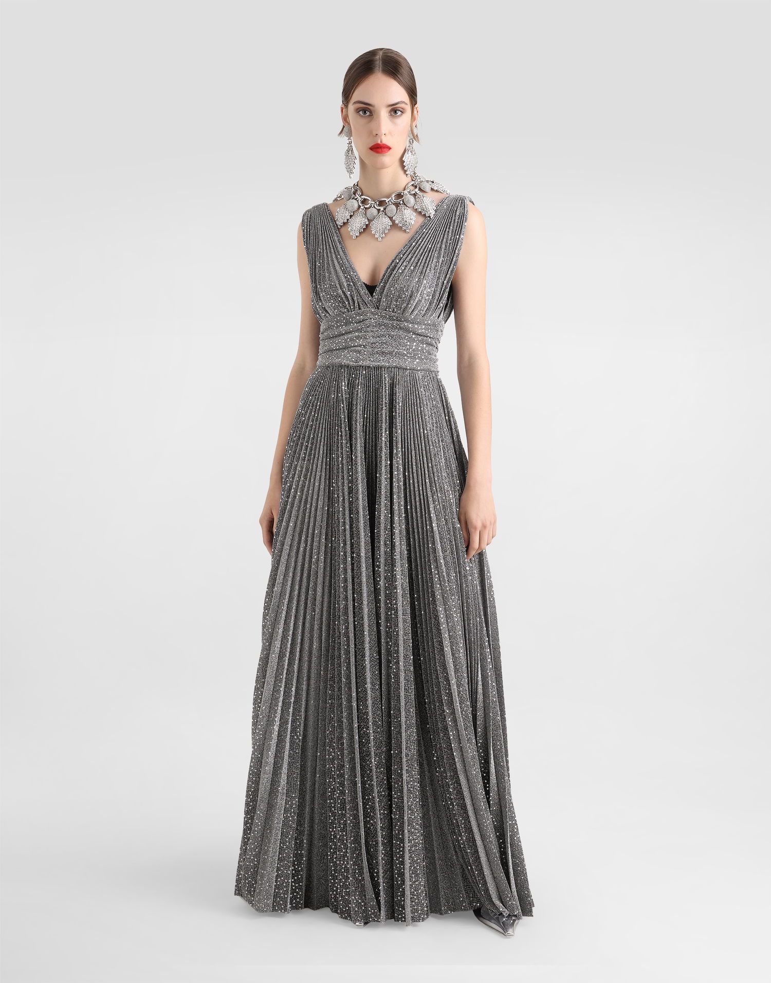 Šaty Dolce & Gabbana Long Sequin Embellished Pleated Dress Šedá | F6TKJTHLM4US0998, 1