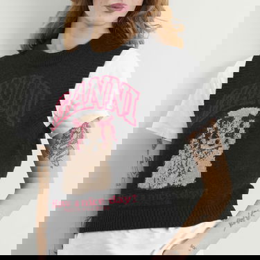 Vesta GANNI Wool Knit Vest with Puppy Design and 'Have a nice day!' Slogan Čierna | A1070044-052, 5