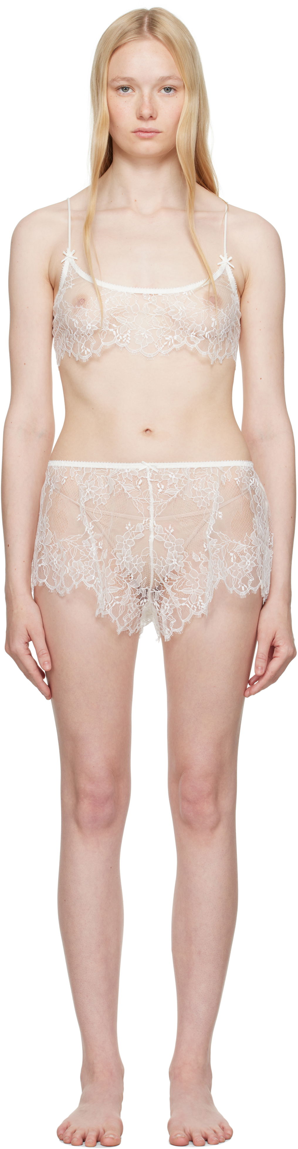 Nohavičky SKIMS SKIMS Ultra Fine Lace Bralette and Shorts Set Biela | ST-SET-9566W, 0
