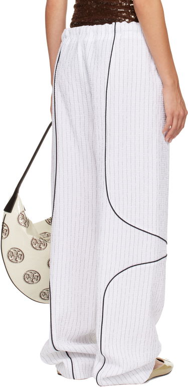 Nohavice Tory Burch SSENSE Exclusive Pinstripe Crinkled Cotton Drawstring Baggy Trousers Biela | 175600-008, 2