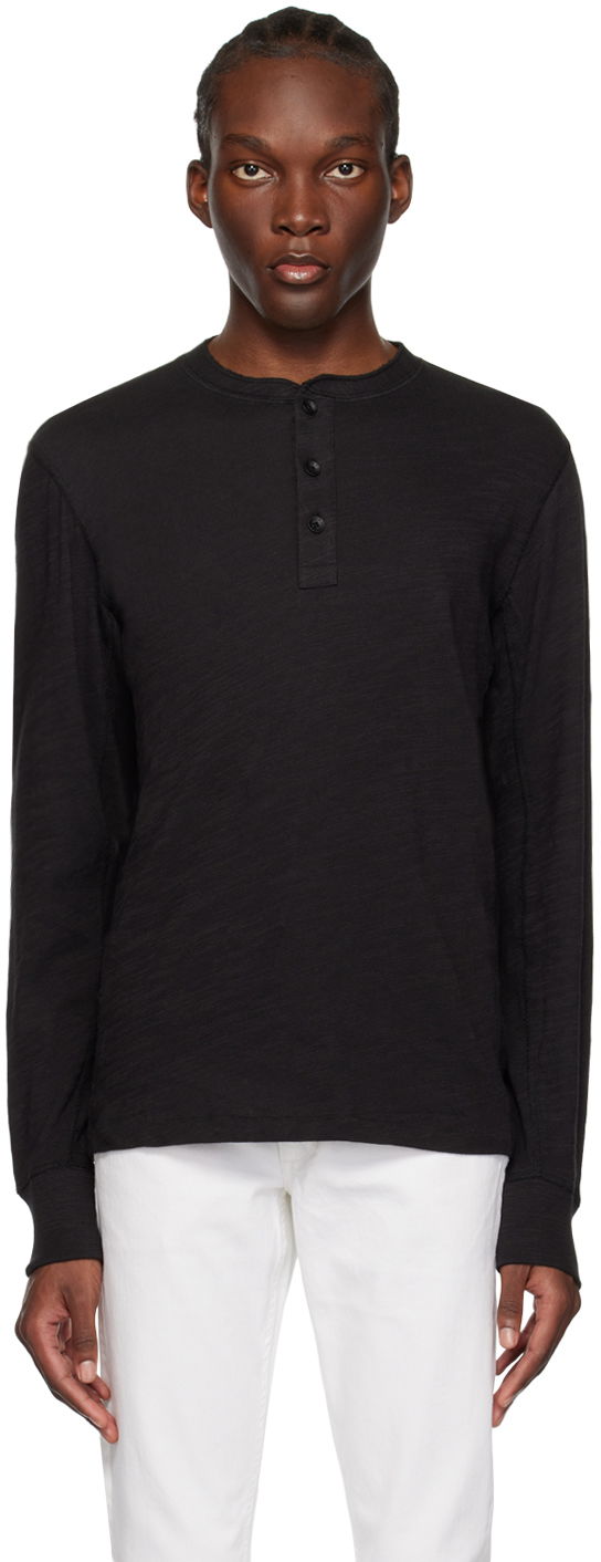 Tričko rag & bone Flame Long Sleeve Henley Čierna | M000T676G, 0