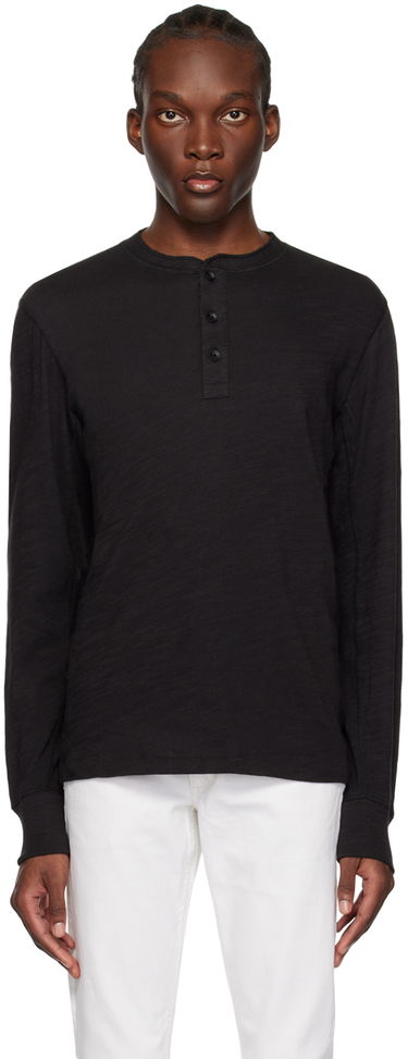 Tričko rag & bone Flame Long Sleeve Henley Čierna | M000T676G, 0