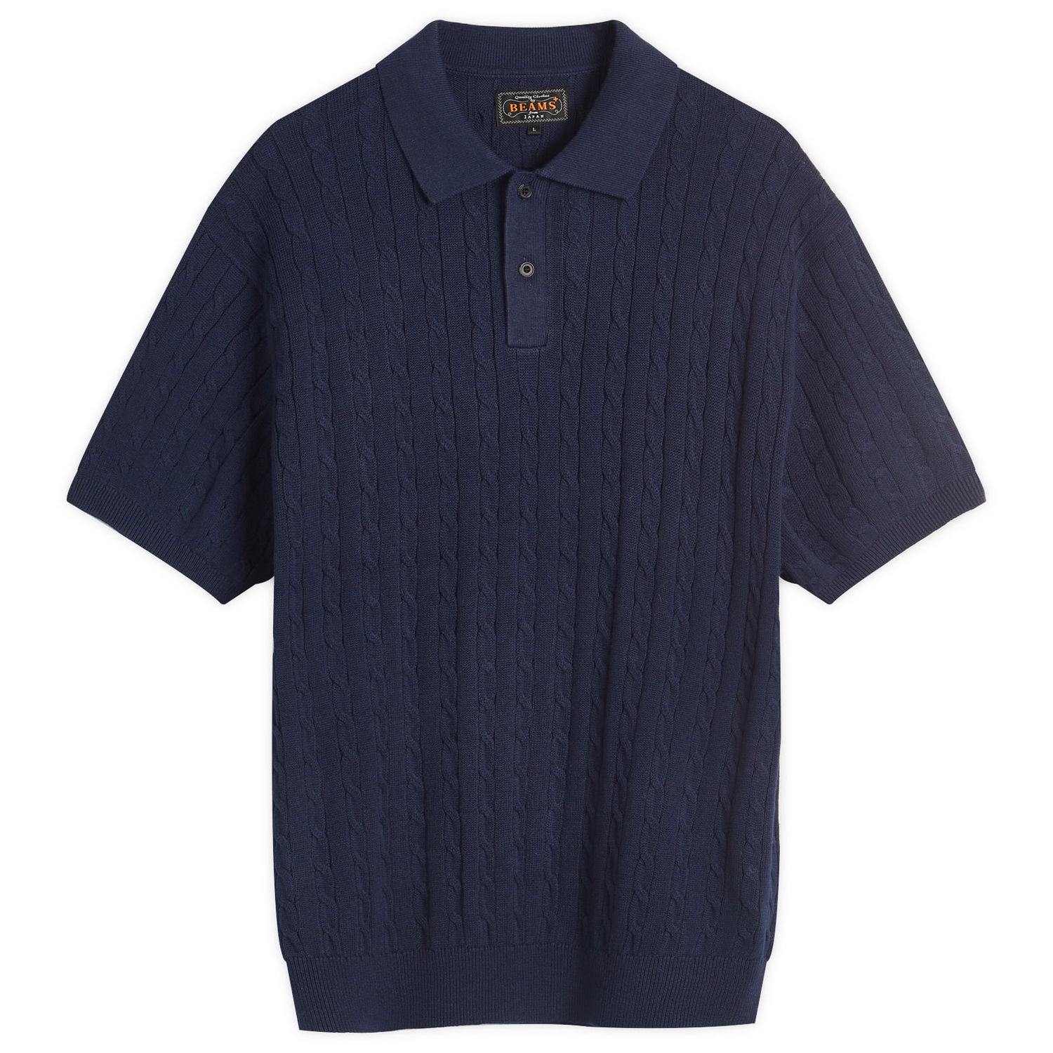 Polo tričko BEAMS Beams Plus Cable Knit Polo Shirt, Size Large Navy | 3802-0022-103-79, 1