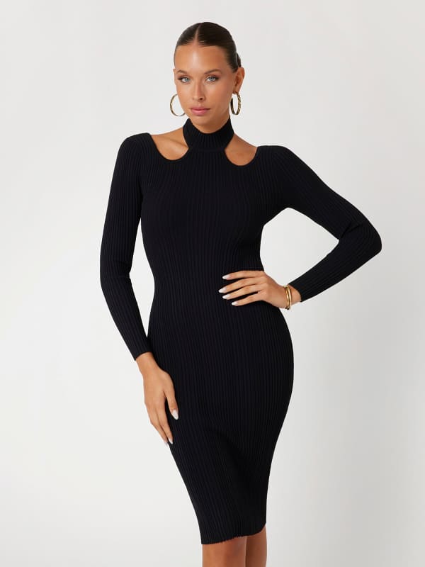 Ribbed Cutout Midi Dress