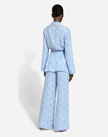 Pyžamo Dolce & Gabbana Silk Satin Jacquard Logo Pajama Pants Modrá | FTAMPTFJ1JOF3981, 2