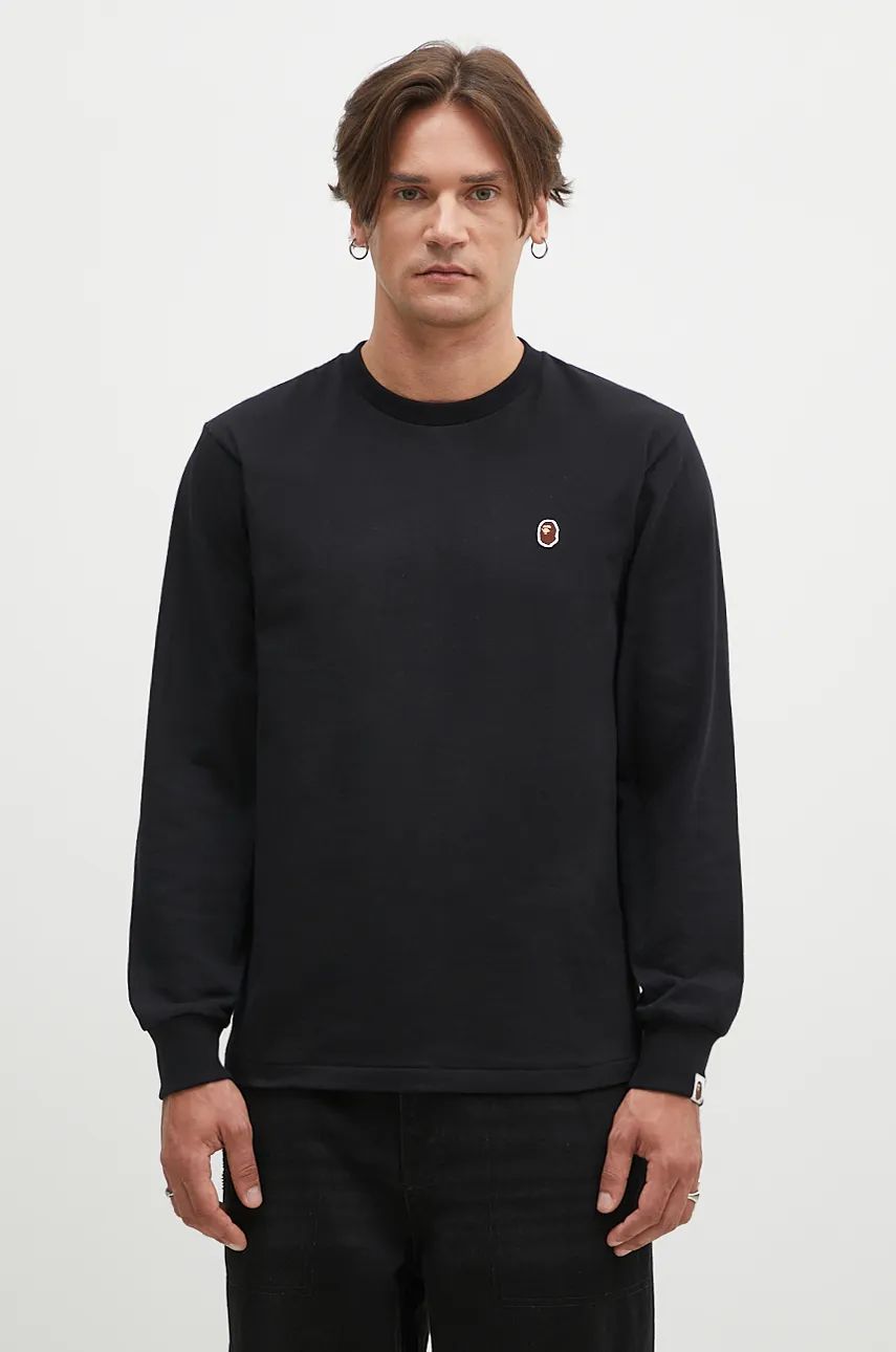 Tričko BAPE A Bathing Ape One Point Longsleeve T-Shirt Čierna | 1K80111017, 0