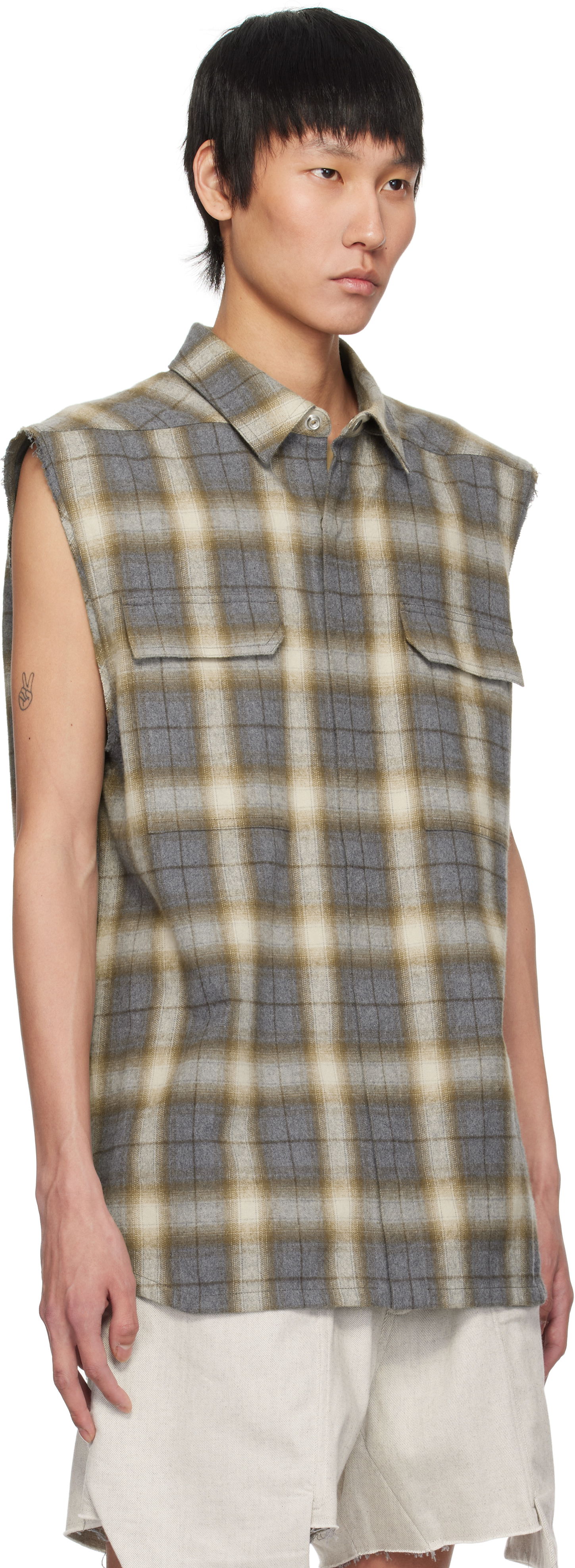 Košeľa Rick Owens Rick Owens Hollywood Jumbo Sleeveless Plaid Shirt Hnedá | RU01E5239 CP, 1