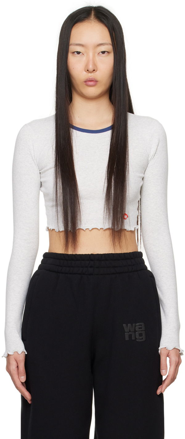 Crop Top Alexander Wang Alexander Wang Cropped Long Sleeve T-Shirt Šedá | 4CC1241443, 0