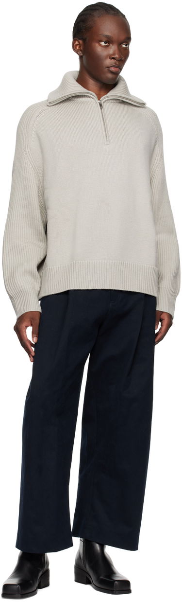 Sveter Studio Nicholson Studio Nicholson Level Half-Zip Knit Sweater Šedá | LEVEL SNM - 1231, 3