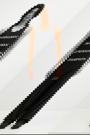 Tielko Rick Owens Rick Owens DRKSHDW Knitted Basketball Tank with Subhuman Inhuman Superhuman Champion Lettering Čierna | CM01E1678.CHJG, 4