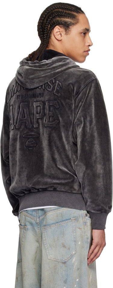Mikina AAPE by A Bathing Ape AAPE by A Bathing Ape 'AAPE' Logo Velvet Zip-Up Hoodie Šedá | AAPSWMC339XXNBKL, 2