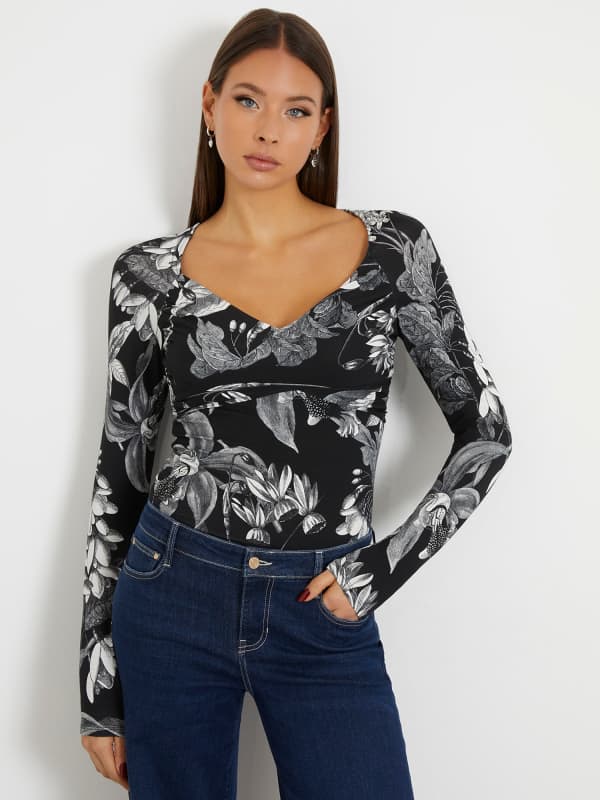 Tričko GUESS Floral Print Top Čierna | W4RP09K49A1, 0