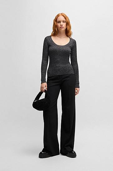 Sveter BOSS Slim-Fit Sparkle Sweater Čierna | 50522557, 1