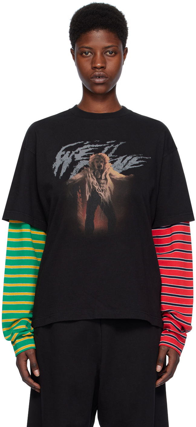 Tričko We11done We11done Layered Graphic Long Sleeve T-Shirt Čierna | WD-TT0-24-877-U-MX, 0